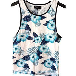 Pacsun Floral Tropical Tank Top Hawaiian Size Medium Blue White Cotton Beach